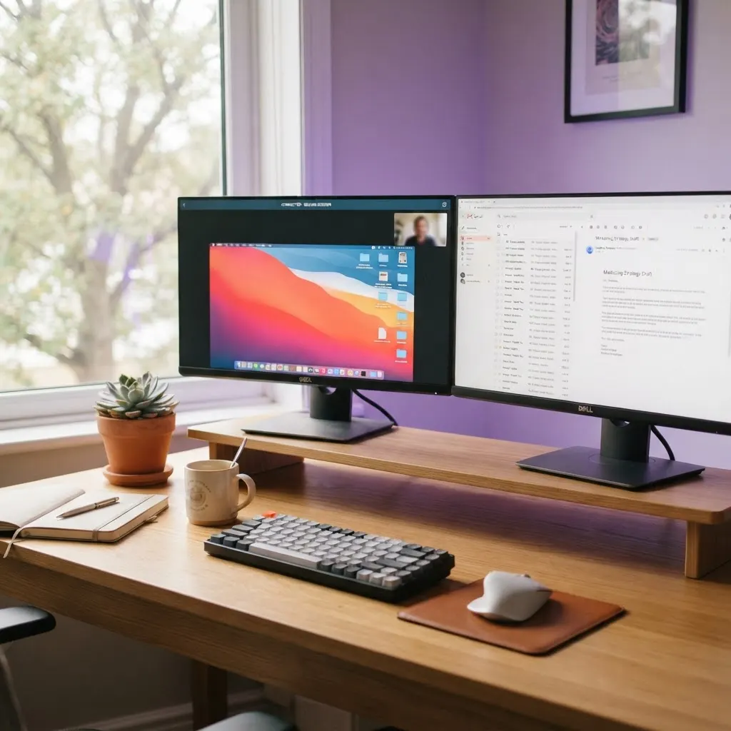 Remote computer help session in Bairnsdale, VIC on dual monitors showing a secure screen-share